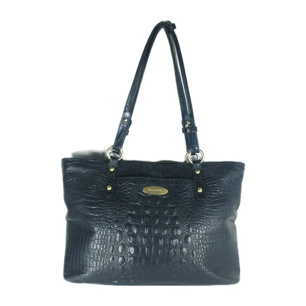 BRAHMIN Asher Medium Black Croc Embossed Melbourne Leather Tote bag